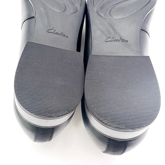 Clarks Size 7.5 Juliet Monte‎ Black Leather Patent Cap Toe Low Heels Pumps Shoes - Picture 12 of 14